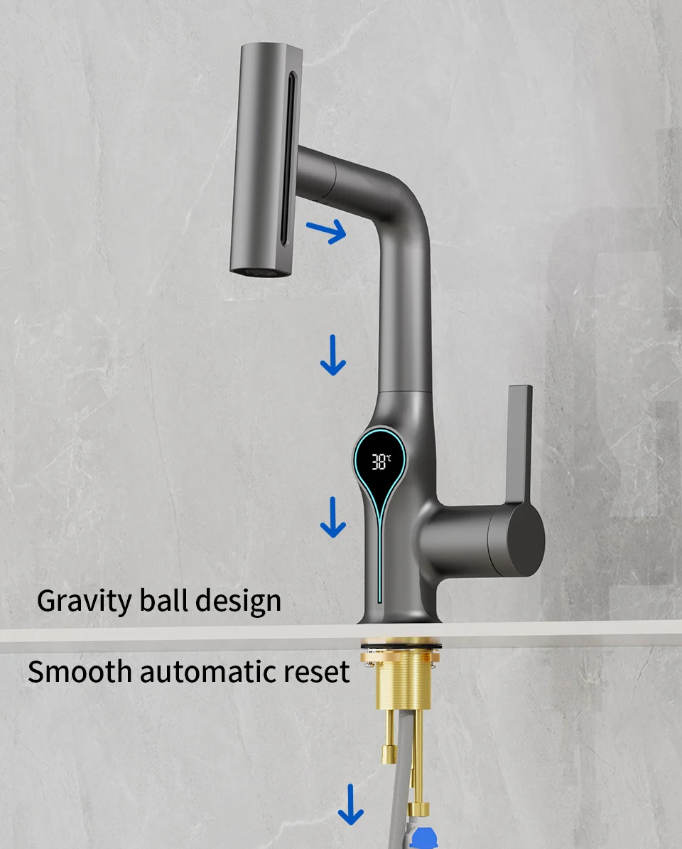 Waterfall Temperature Digital Display Basin Faucet Lift Up Down Stream Sprayer Hot Cold Water Sink Mixer Wash Tap For Bathroom Waterfall Temperature Digital Display Basin Faucet Lift Up Down Stream Sprayer Hot Cold Water Sink Mixer Wash Tap For Bathroom
