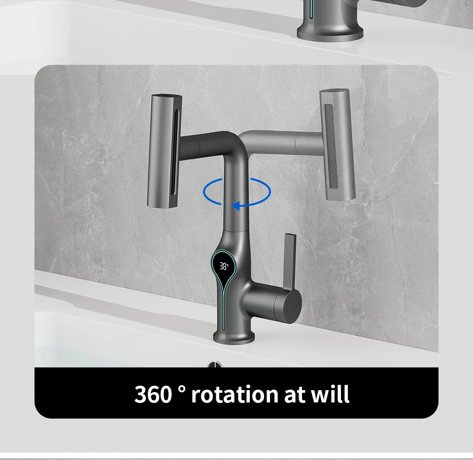 Waterfall Temperature Digital Display Basin Faucet Lift Up Down Stream Sprayer Hot Cold Water Sink Mixer Wash Tap For Bathroom Waterfall Temperature Digital Display Basin Faucet Lift Up Down Stream Sprayer Hot Cold Water Sink Mixer Wash Tap For Bathroom