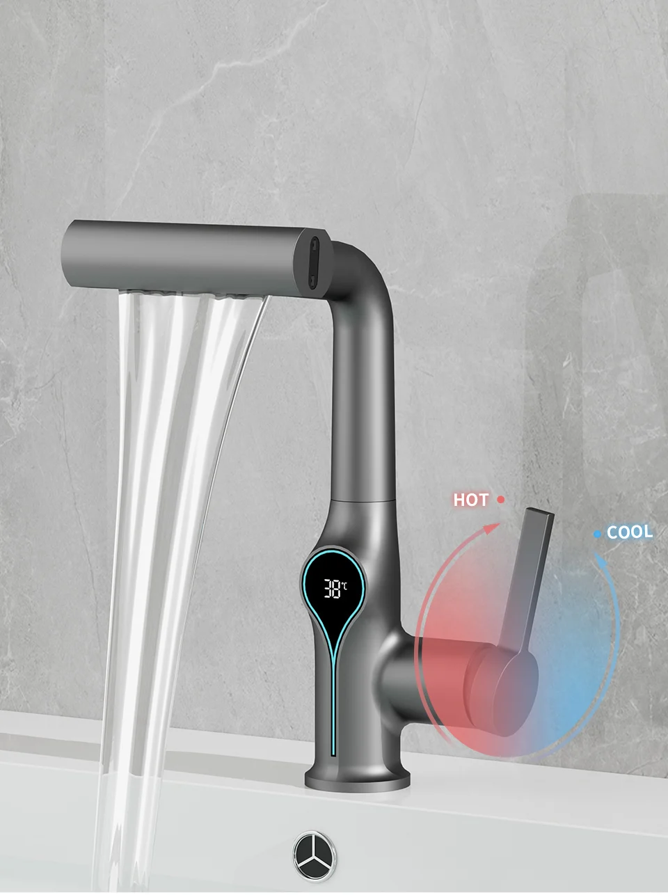 Waterfall Temperature Digital Display Basin Faucet Lift Up Down Stream Sprayer Hot Cold Water Sink Mixer Wash Tap For Bathroom Waterfall Temperature Digital Display Basin Faucet Lift Up Down Stream Sprayer Hot Cold Water Sink Mixer Wash Tap For Bathroom