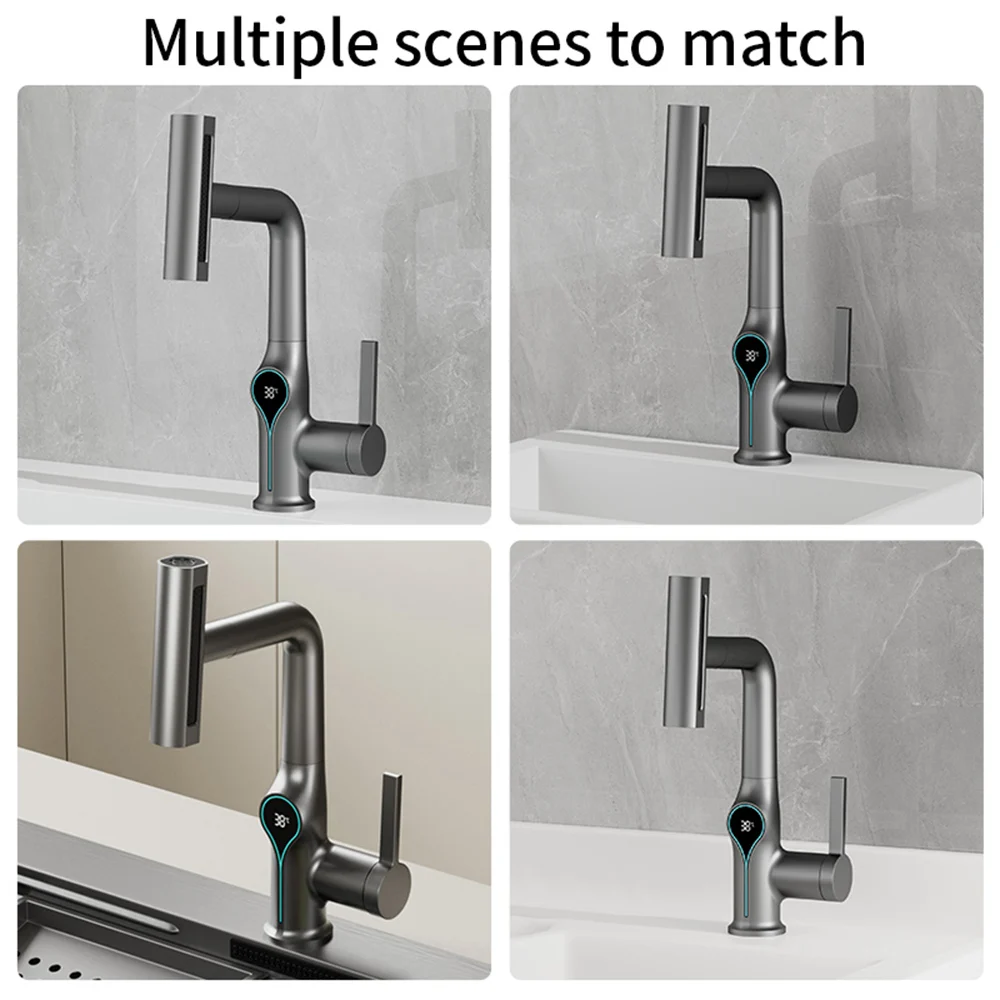 Waterfall Temperature Digital Display Basin Faucet Lift Up Down Stream Sprayer Hot Cold Water Sink Mixer Wash Tap For Bathroom Color : Grey|Black|White|Chrome|beige|Tall Grey|Brushed Nickel|Tall Black|Tall White|Tall Chrome|gold Waterfall Temperature Digital Display Basin Faucet Lift Up Down Stream Sprayer Hot Cold Water Sink Mixer Wash Tap For Bathroom Color : Grey|Black|White|Chrome|beige|Tall Grey|Brushed Nickel|Tall Black|Tall White|Tall Chrome|gold