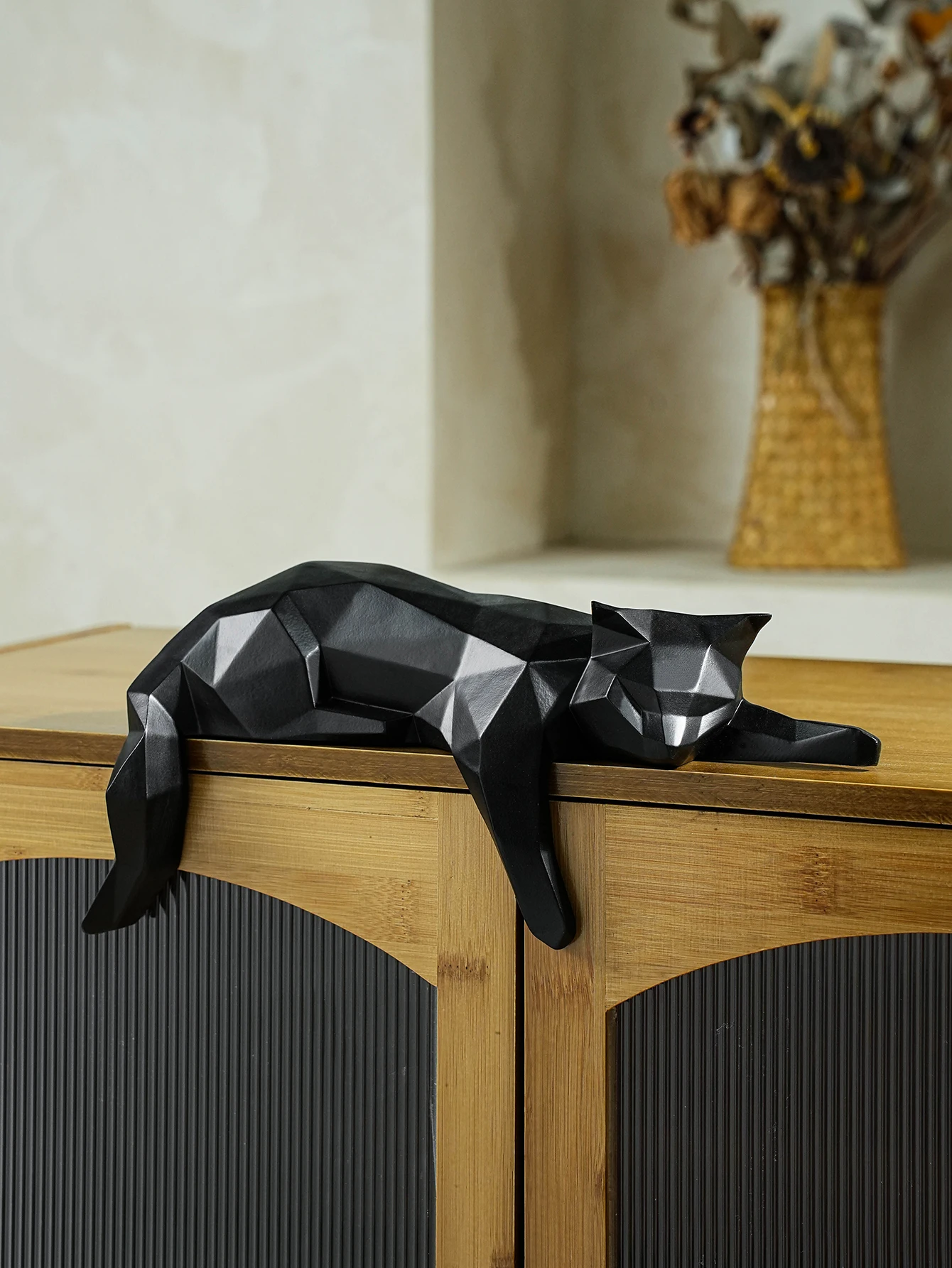 White Black Cat Statue - Geometric Modern Room Decor White Black Cat Statue - Geometric Modern Room Decor