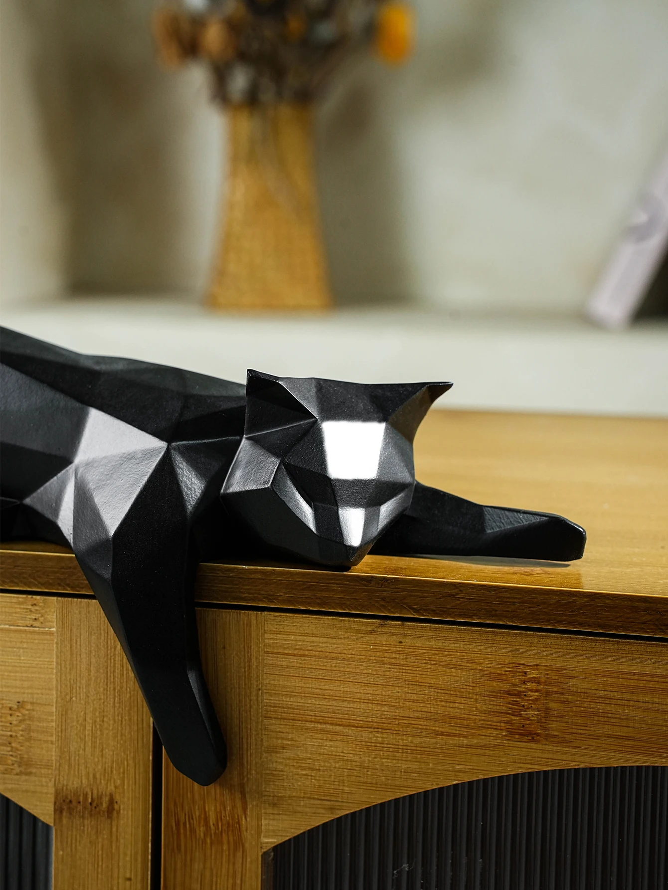White Black Cat Statue - Geometric Modern Room Decor White Black Cat Statue - Geometric Modern Room Decor