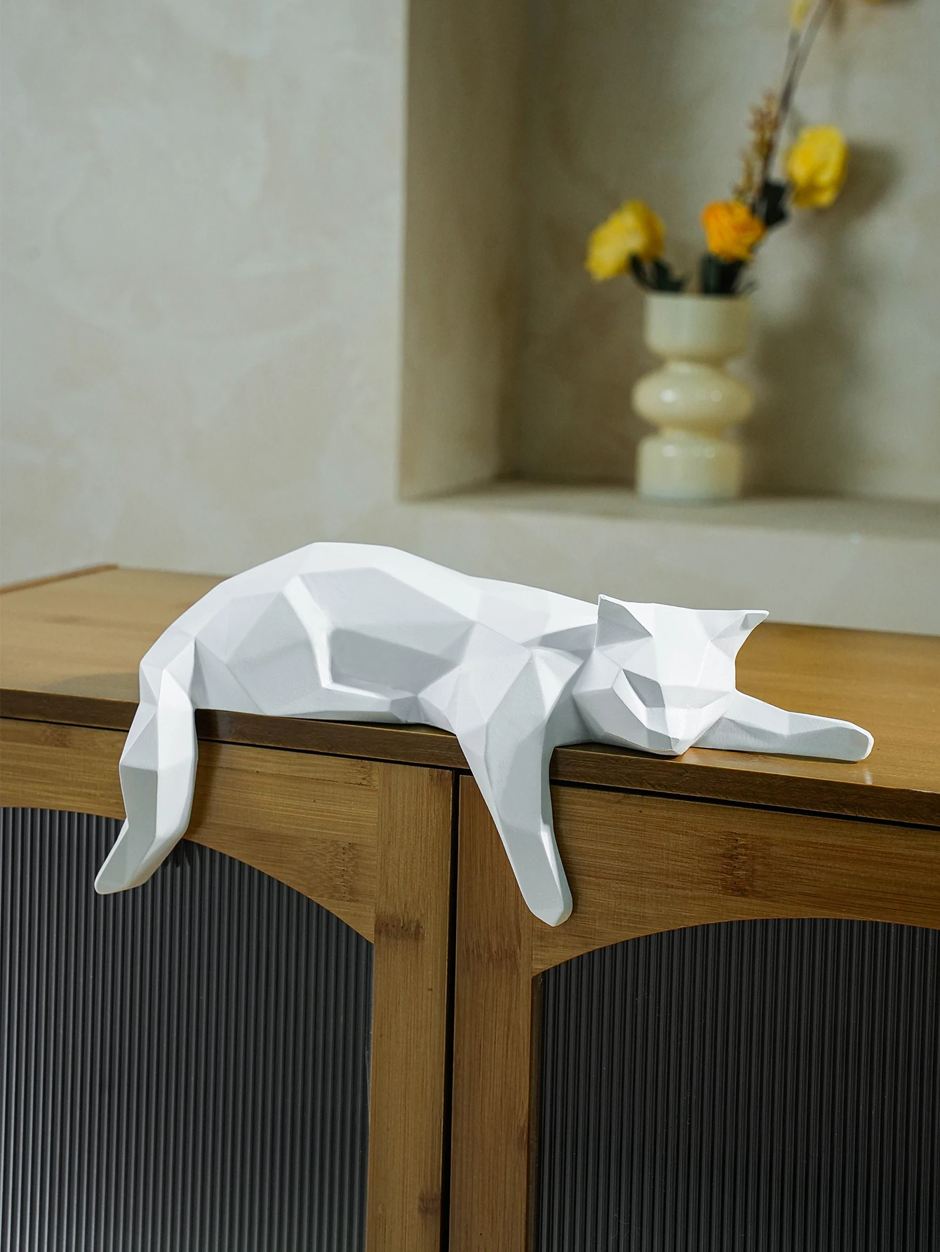 White Black Cat Statue - Geometric Modern Room Decor White Black Cat Statue - Geometric Modern Room Decor