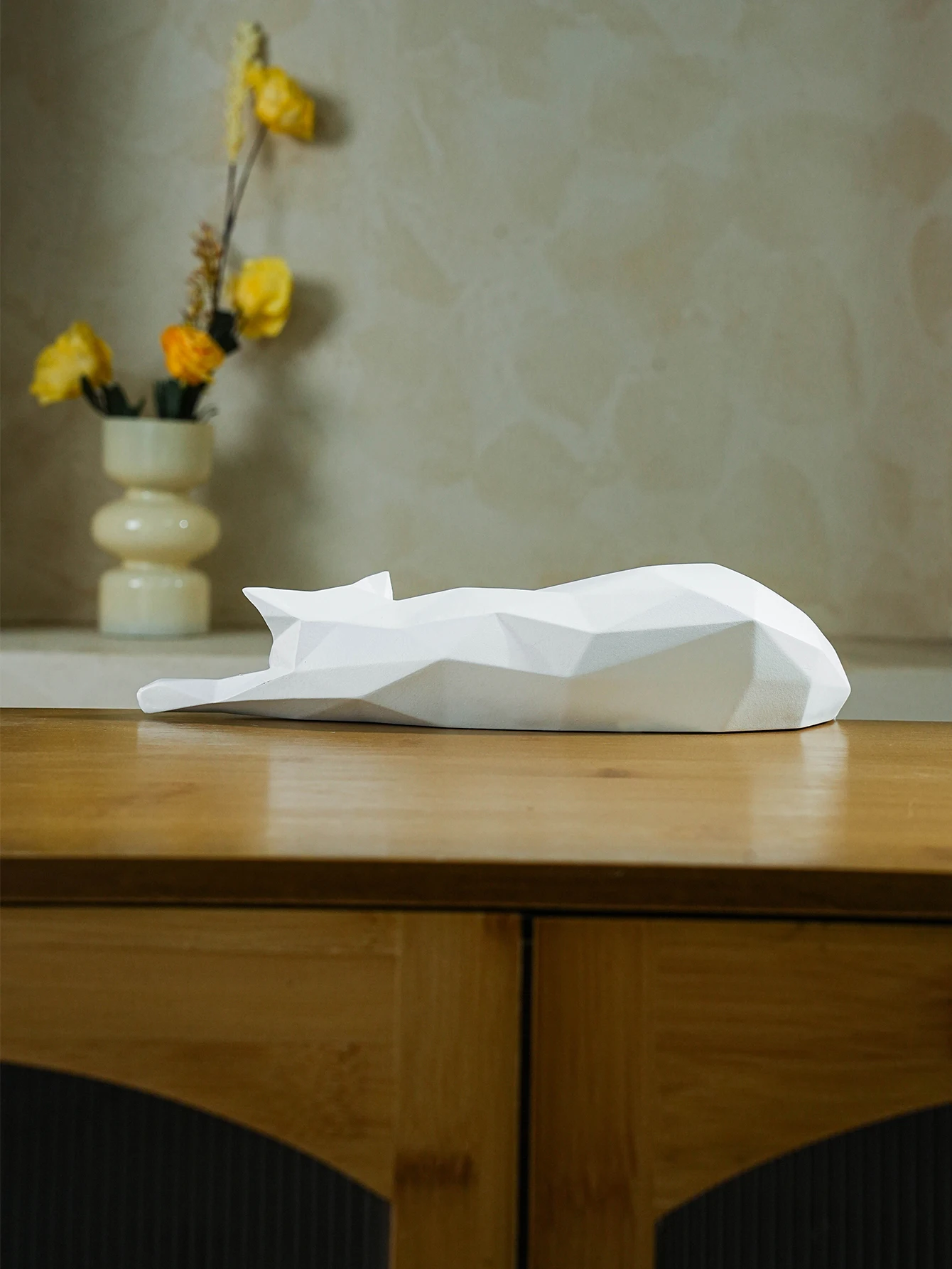 White Black Cat Statue - Geometric Modern Room Decor White Black Cat Statue - Geometric Modern Room Decor
