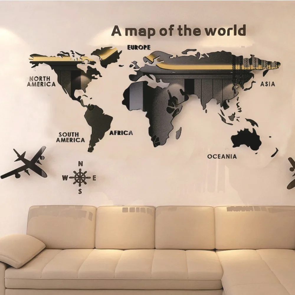 World Map Wall DIY 3D Acrylic Wall Stickers