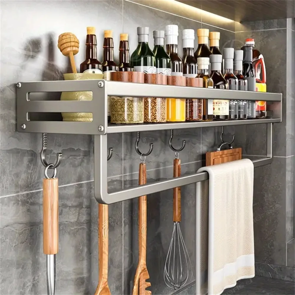 1/2pcs Aluminum Wall-Mounted Spice Rack BATHROOM SHELVES Color : 2PCS|50 Gun gray|50 Gun gray rod 1/2pcs Aluminum Wall-Mounted Spice Rack BATHROOM SHELVES Color : 2PCS|50 Gun gray|50 Gun gray rod