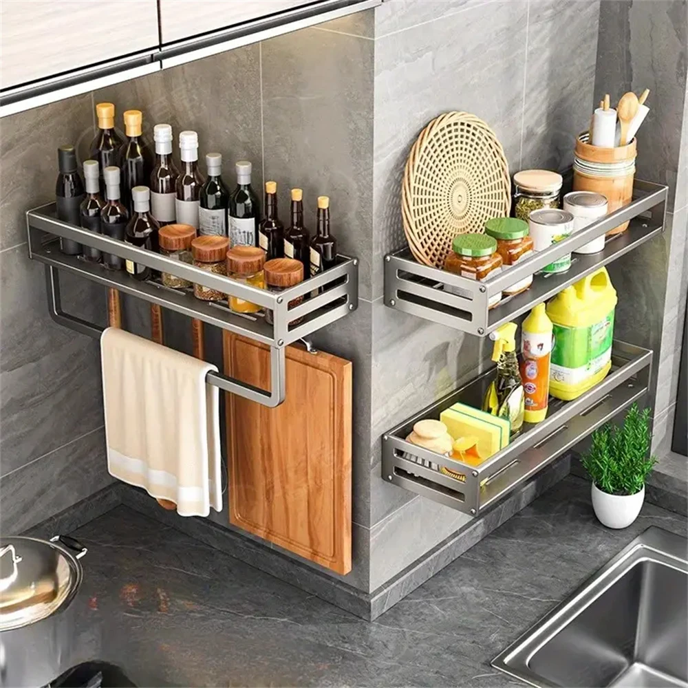 1/2pcs Aluminum Wall-Mounted Spice Rack BATHROOM SHELVES Color : 2PCS|50 Gun gray|50 Gun gray rod 1/2pcs Aluminum Wall-Mounted Spice Rack BATHROOM SHELVES Color : 2PCS|50 Gun gray|50 Gun gray rod