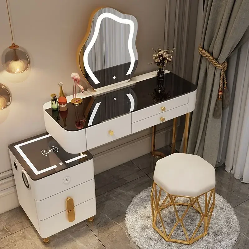 Nordic Glass Luxury Dressing Table with Smart Wireless Charging Nordic Glass Luxury Dressing Table with Smart Wireless Charging