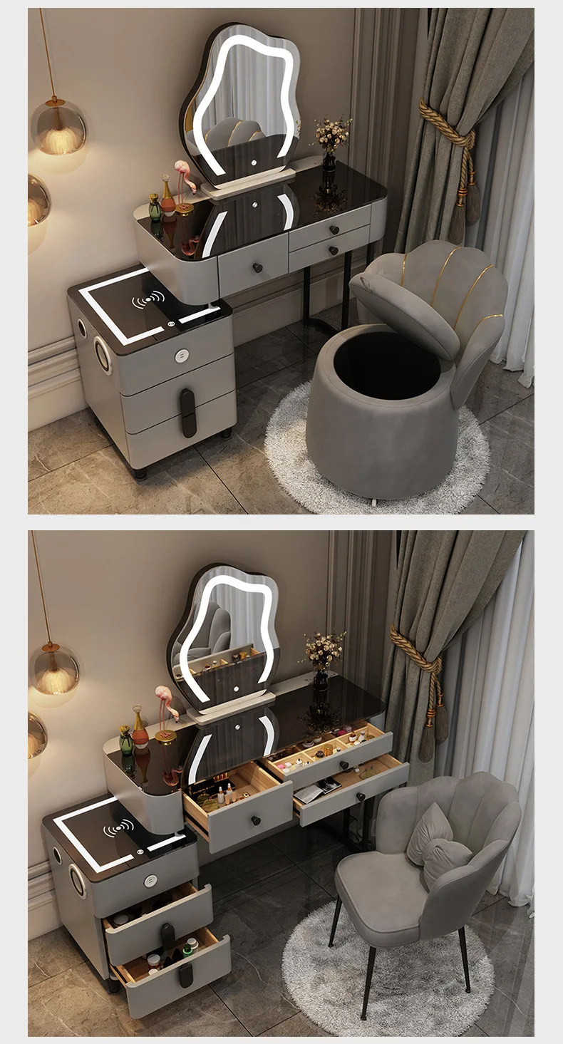 Nordic Glass Luxury Dressing Table with Smart Wireless Charging