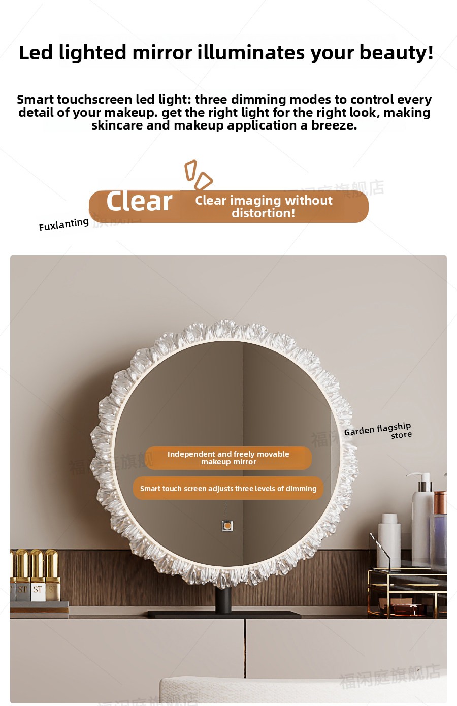 Modern Vanity with Mirror Jewelry Cabinet Stool Makeup Console Chests Vanity