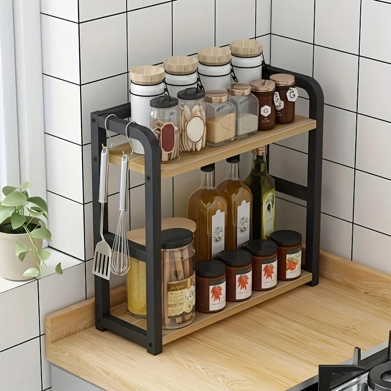 1pc 2-Tier Metal Countertop Shelf