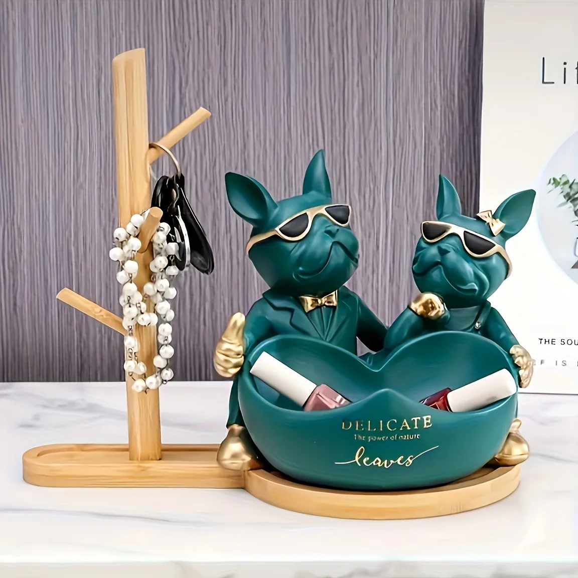 Candy Bowl Bulldog Decor Heart-shaped Key Holder Bowl Candy Dish