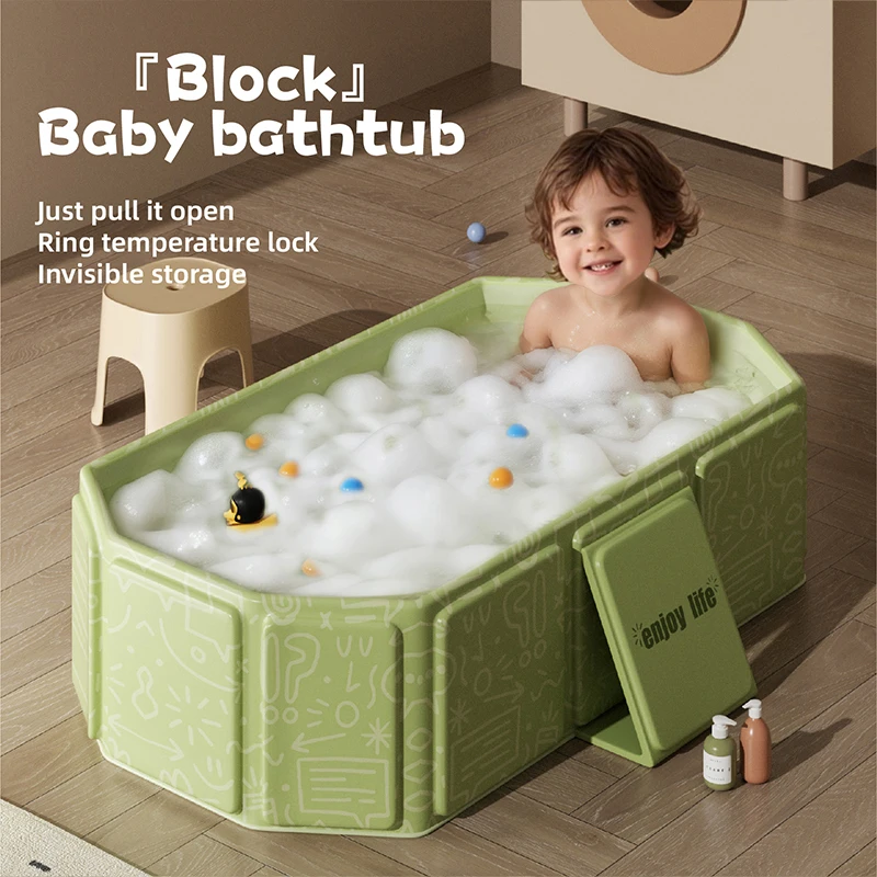 1PC green and white children's portable thick folding bathtub