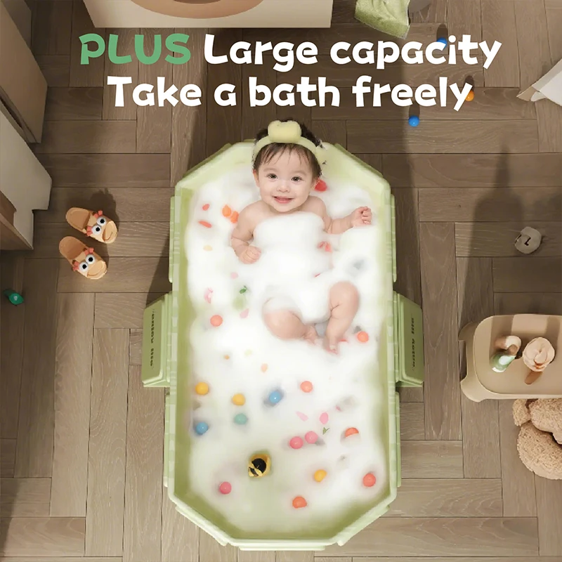 1PC green and white children's portable thick folding bathtub