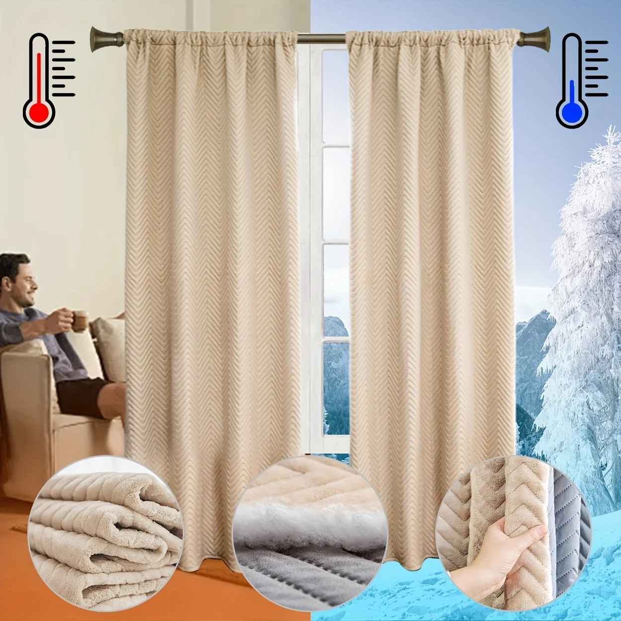 1Pc Thick Blackout Curtains with Velvet Lining 1Pc Thick Blackout Curtains with Velvet Lining