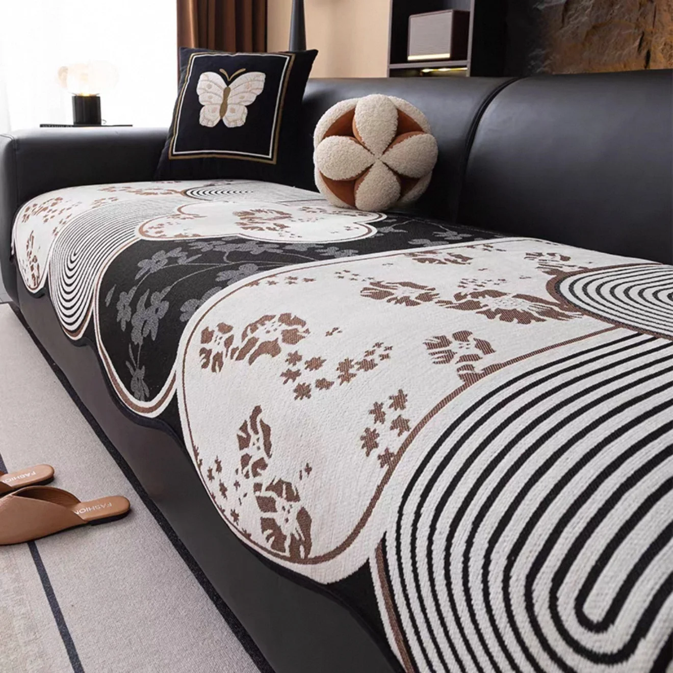 1pc Floral Jacquard Unique Shape Anti-Slip Chenille Sofa Cover