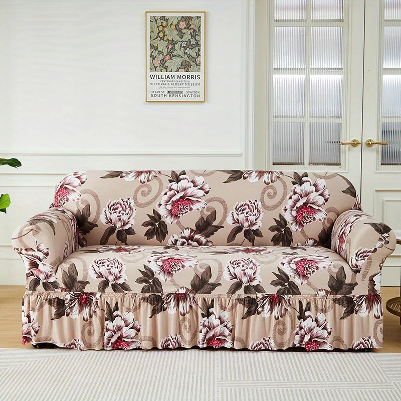 1pc Floral Printed Sofa Slipcover Non-slip Sofa Cover With Skirt 1pc Floral Printed Sofa Slipcover Non-slip Sofa Cover With Skirt