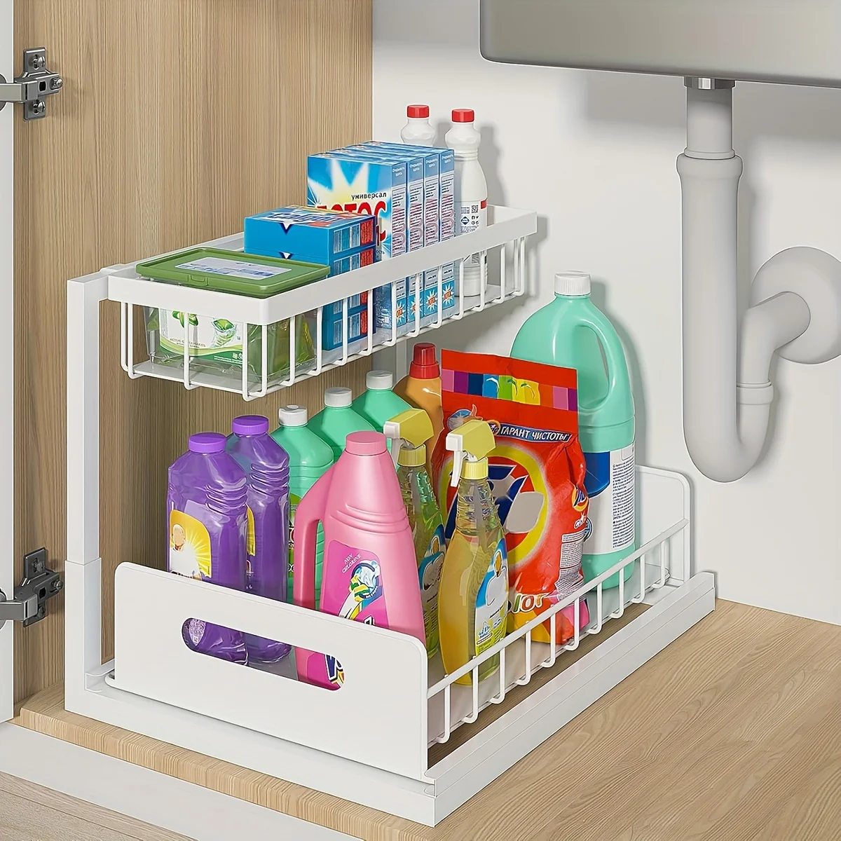 2-Tier Sliding Under Sink Organizer BATHROOM SHELVES Color : WHITE|black 2-Tier Sliding Under Sink Organizer BATHROOM SHELVES Color : WHITE|black
