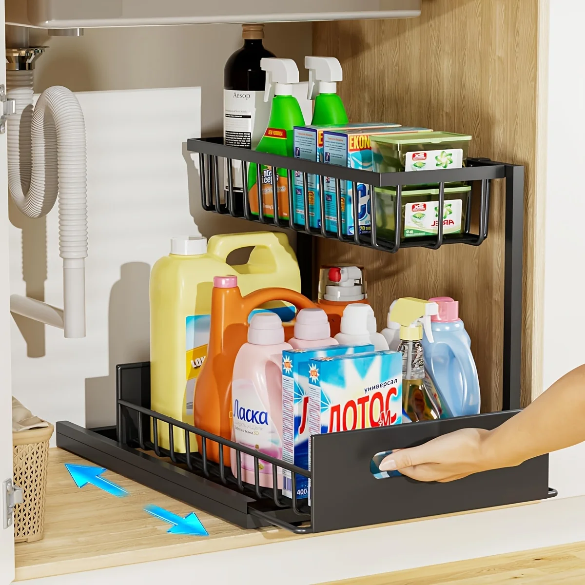 2-Tier Sliding Under Sink Organizer BATHROOM SHELVES Color : WHITE|black 2-Tier Sliding Under Sink Organizer BATHROOM SHELVES Color : WHITE|black