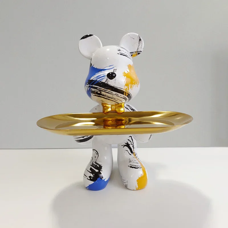 21cm Graffiti Bear Ornament Figurine Home Decoration Animal Statue Keys Storage Shelf Modern Room Sculpture Table Decor Gift
