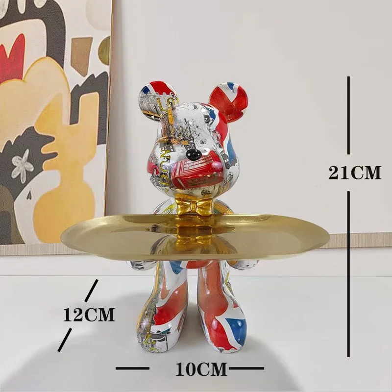 21cm Graffiti Bear Ornament Figurine Home Decoration Animal Statue Keys Storage Shelf Modern Room Sculpture Table Decor Gift