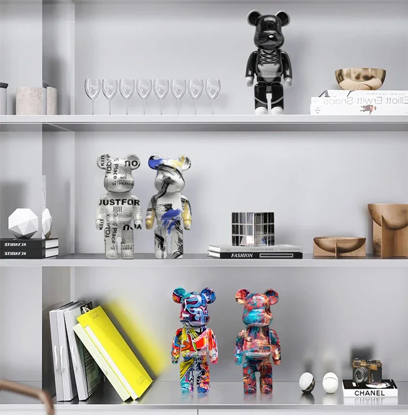 27cm/10Inches Graffiti Bear Figurine Home Decor Animal Abstract Ornament Storage Money Jar Modern Room Sculpture Table Decor