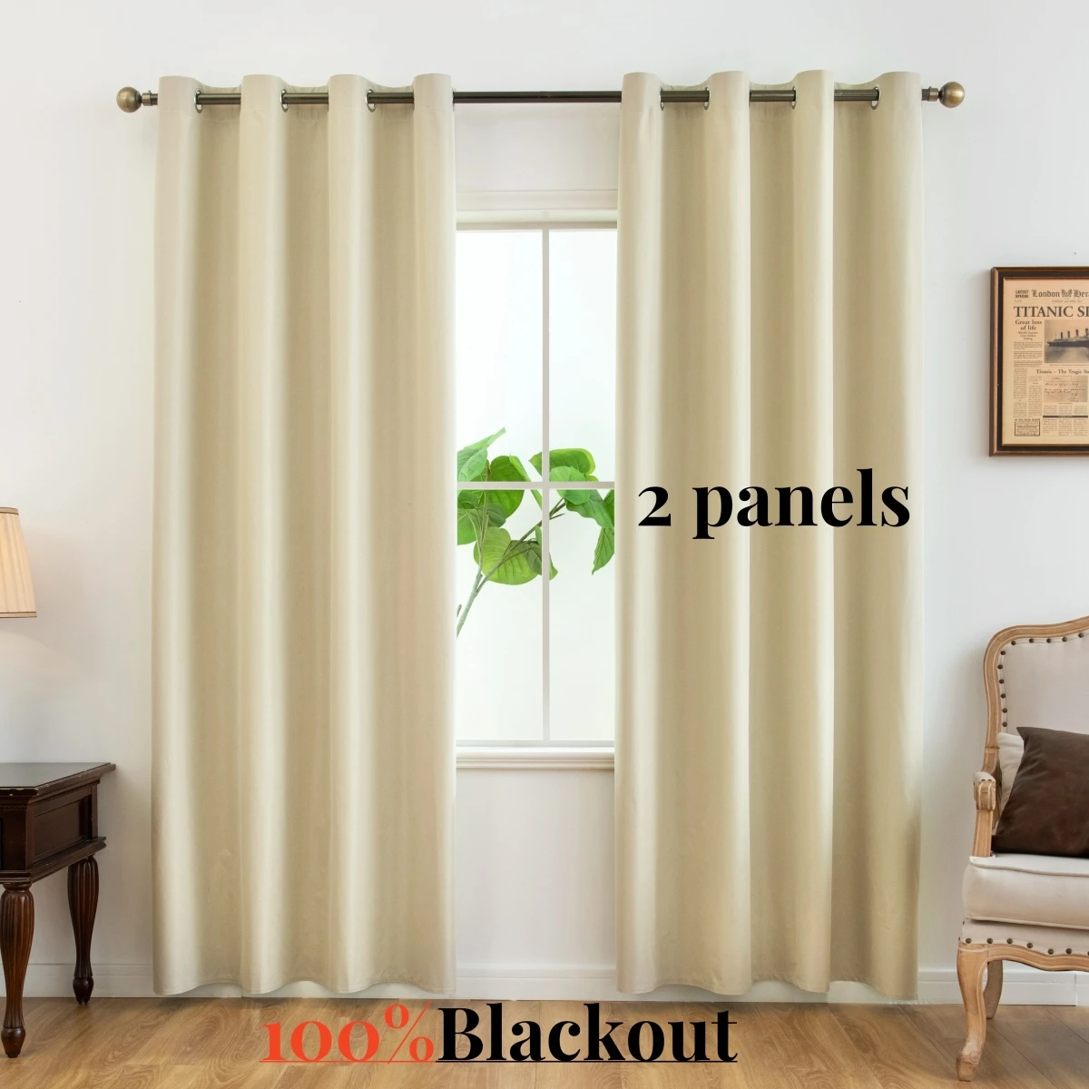 2pcs Modern 100% Blackout Curtain with Coated Lining, Curains for Bedroom, Living Room, Dining Room, Bathroom, Home Decor