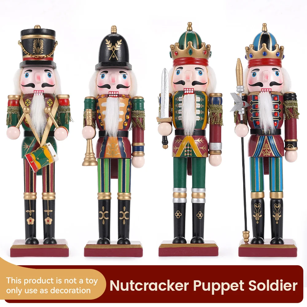 30cm Nutcracker Puppet Soldier Ornament Doll Merry Christmas Decoration Creative Gift Wooden Handicrafts Desktop Cute Ornament