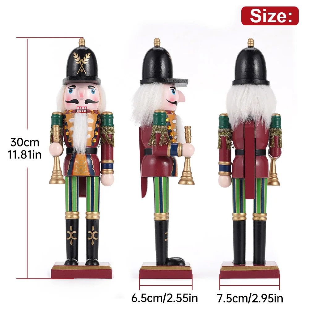 30cm Nutcracker Puppet Soldier Ornament Doll Merry Christmas Decoration Creative Gift Wooden Handicrafts Desktop Cute Ornament