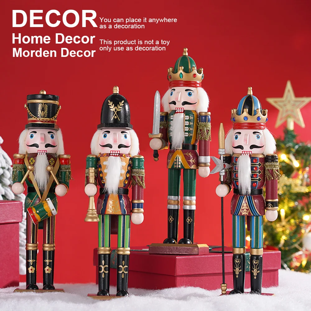 30cm Nutcracker Puppet Soldier Ornament Doll Merry Christmas Decoration Creative Gift Wooden Handicrafts Desktop Cute Ornament
