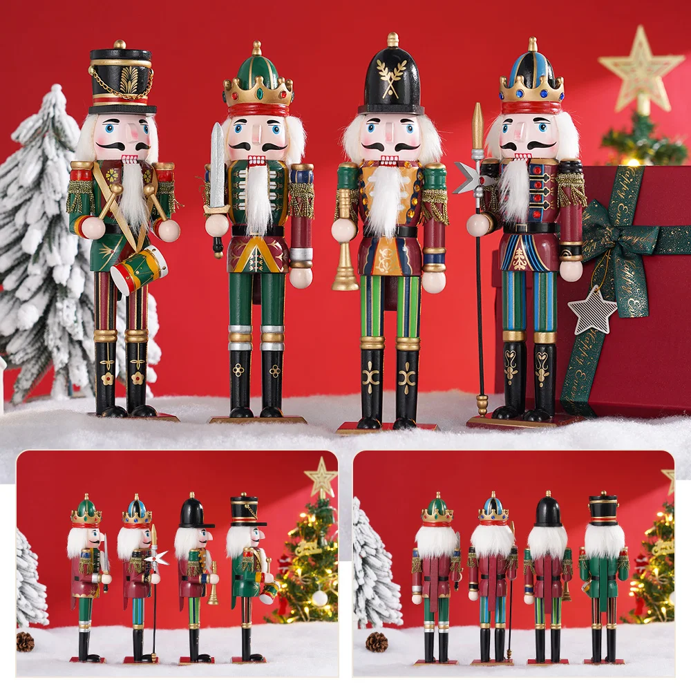 30cm Nutcracker Puppet Soldier Ornament Doll Merry Christmas Decoration Creative Gift Wooden Handicrafts Desktop Cute Ornament
