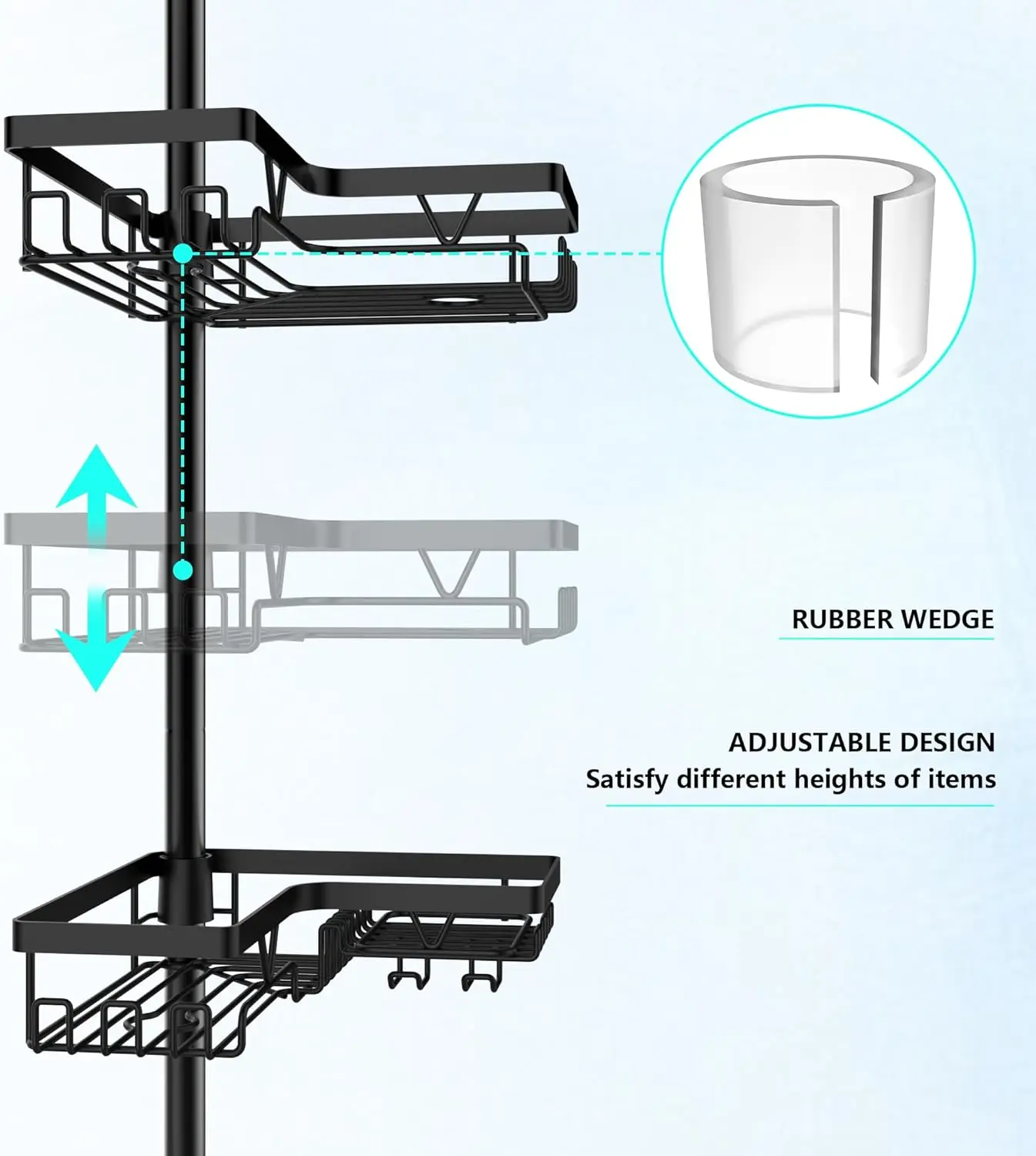 4-Tier Stainless Steel Adjustable Shower Caddy Tension Pole for Bathroom Organization BATHROOM SHELVES Ships From : United States 4-Tier Stainless Steel Adjustable Shower Caddy Tension Pole for Bathroom Organization BATHROOM SHELVES Ships From : United States