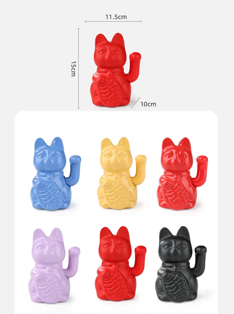 5.9 Inch Ceramic Lucky Cat Waving Arm Maneki Neko Beckoning Cat for Fortune