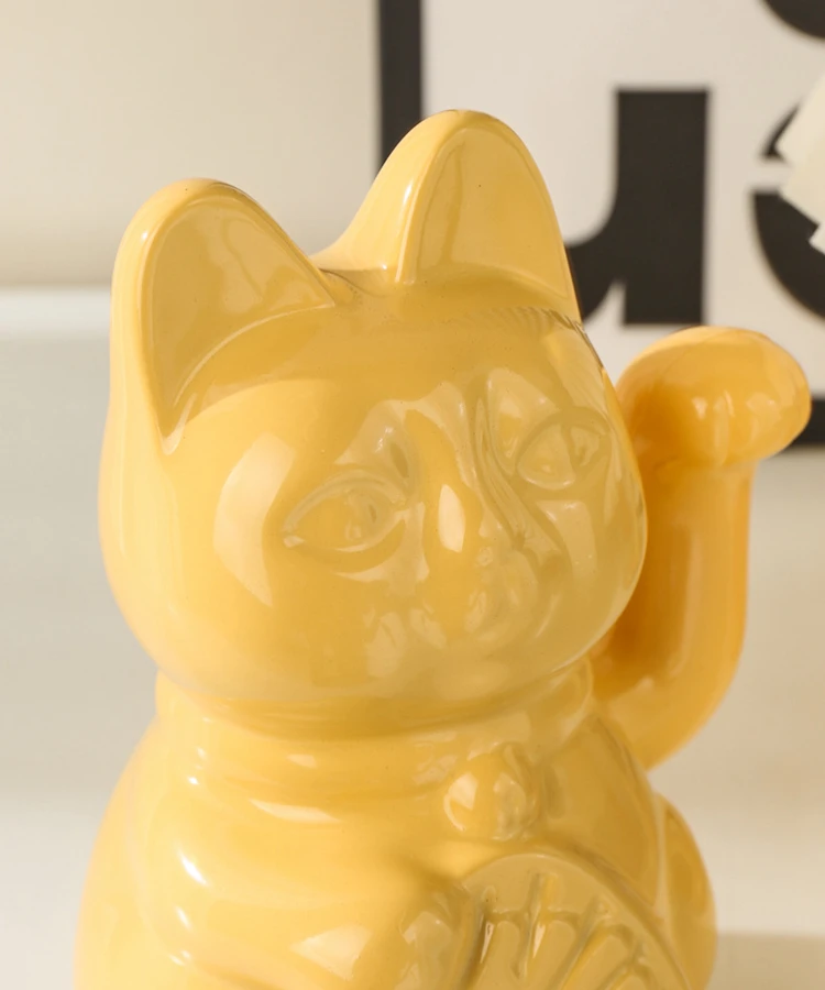 5.9 Inch Ceramic Lucky Cat Waving Arm Maneki Neko Beckoning Cat for Fortune