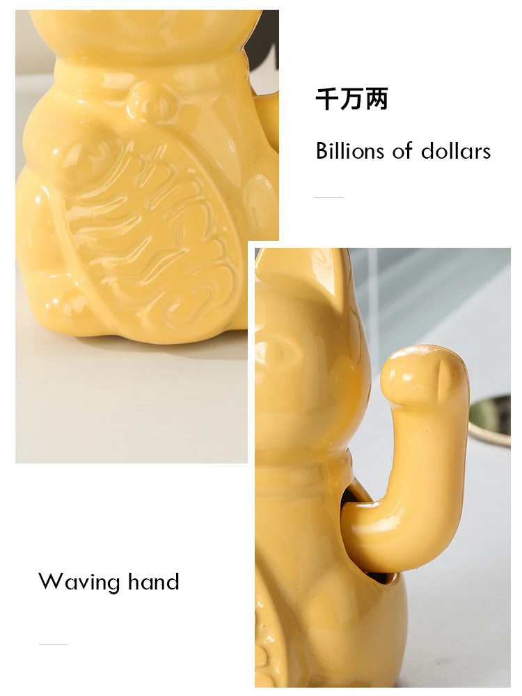 5.9 Inch Ceramic Lucky Cat Waving Arm Maneki Neko Beckoning Cat for Fortune