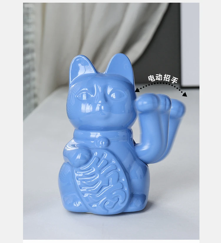 5.9 Inch Ceramic Lucky Cat Waving Arm Maneki Neko Beckoning Cat for Fortune