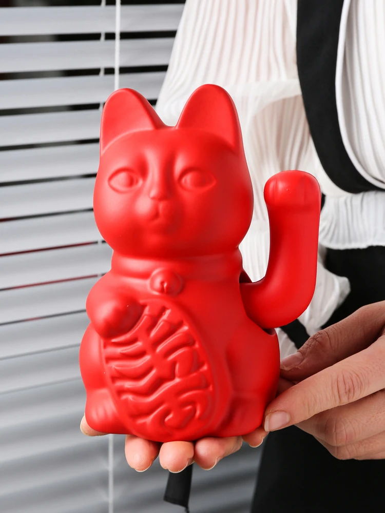 5.9 Inch Ceramic Lucky Cat Waving Arm Maneki Neko Beckoning Cat for Fortune