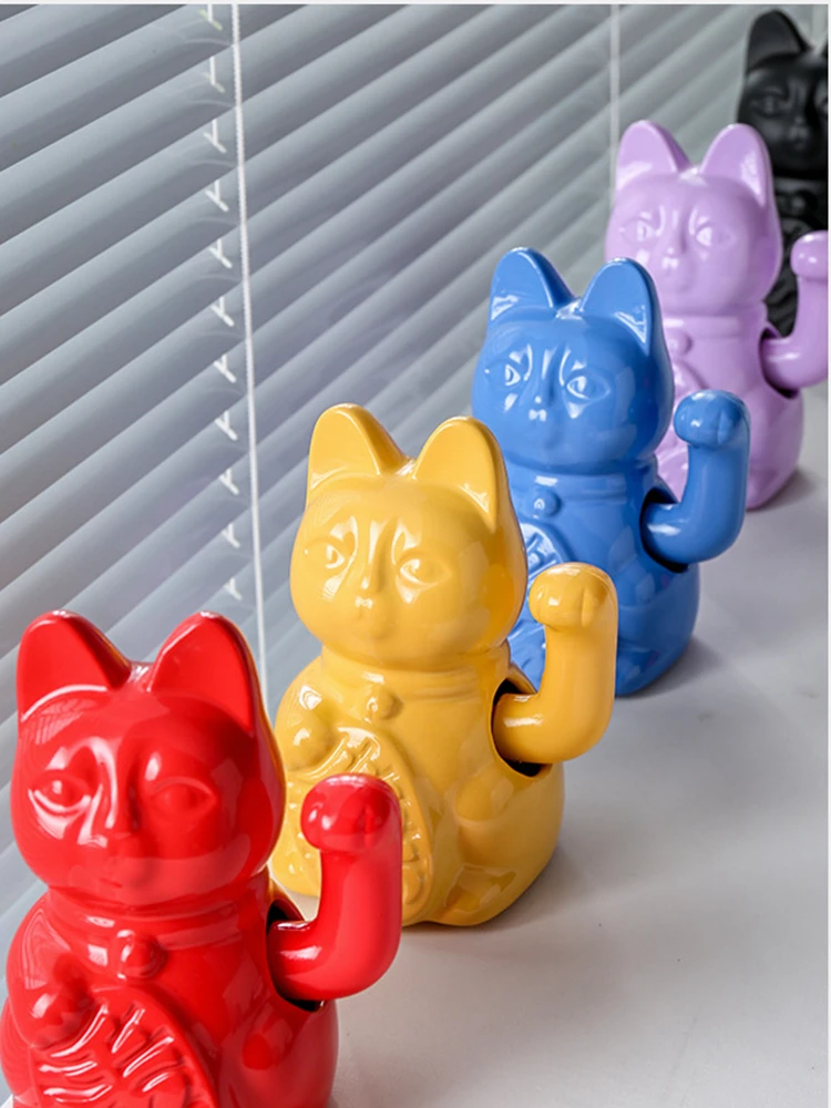 5.9 Inch Ceramic Lucky Cat Waving Arm Maneki Neko Beckoning Cat for Fortune