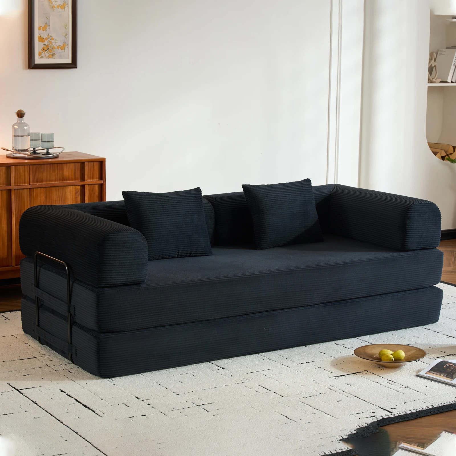 79″ Convertible Sofa Bed with Fixed-Shape Frame & Removable Armrests MODERN FURNITURES Color : Dark Gray|Beige|Light Green|Pink|Orange|Brown|Black 79