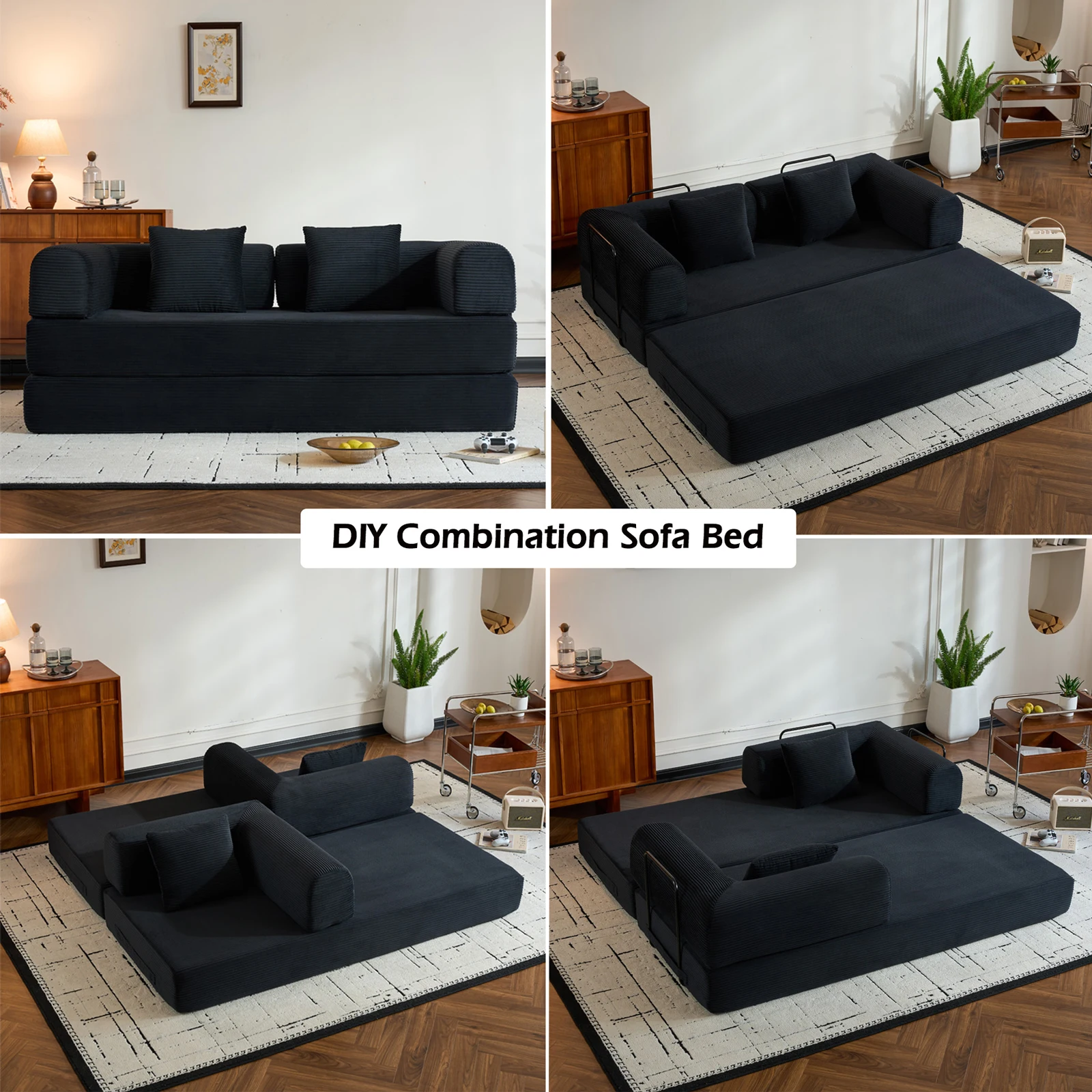 79″ Convertible Sofa Bed with Fixed-Shape Frame & Removable Armrests MODERN FURNITURES Color : Dark Gray|Beige|Light Green|Pink|Orange|Brown|Black 79