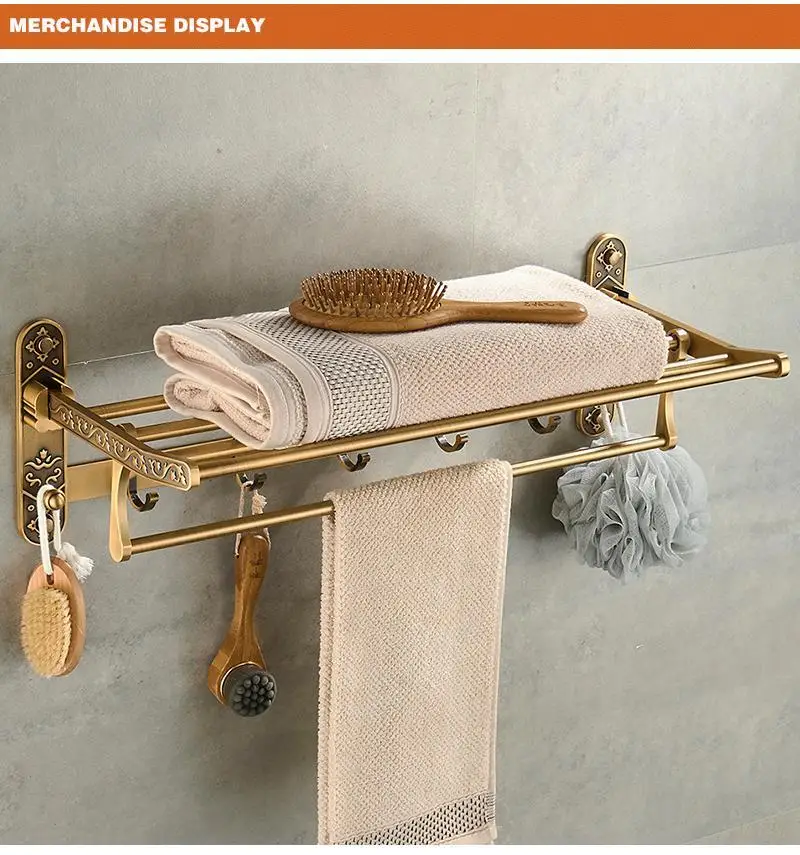 Aluminum Foldable Antique Brass Bath Towel Rack