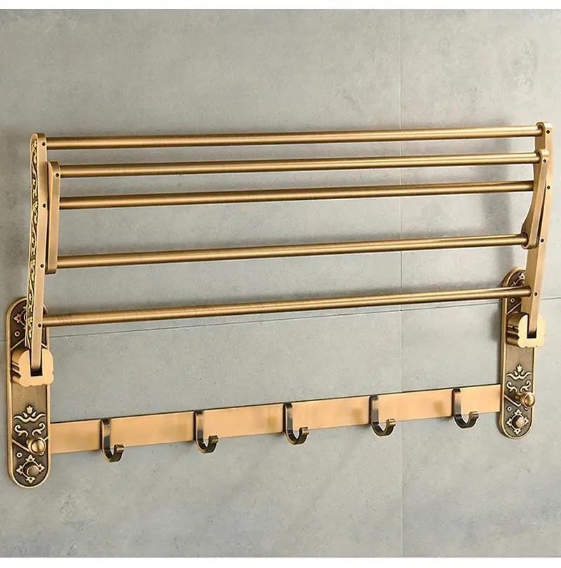 Aluminum Foldable Antique Brass Bath Towel Rack