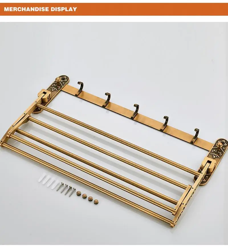 Aluminum Foldable Antique Brass Bath Towel Rack