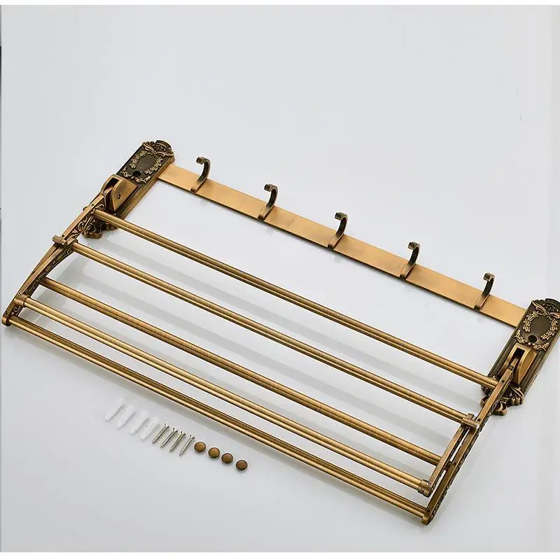 Aluminum Foldable Antique Brass Bath Towel Rack