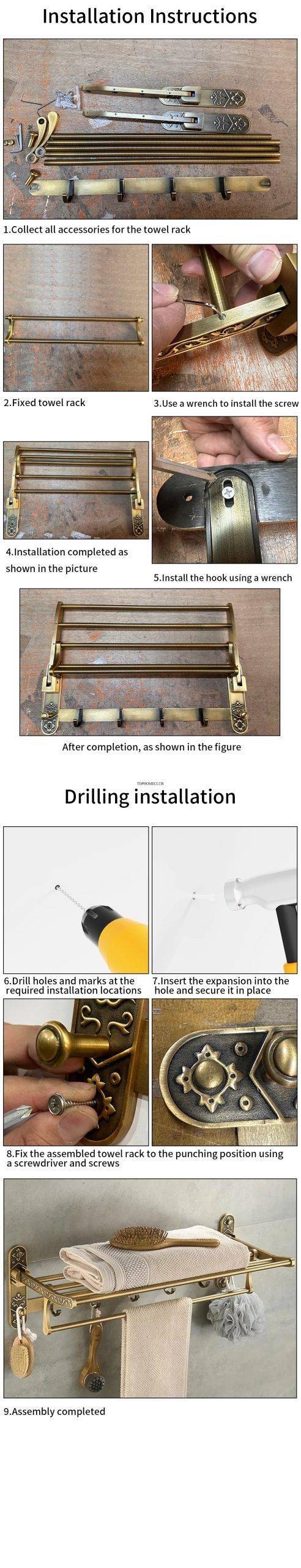 Aluminum Foldable Antique Brass Bath Towel Rack