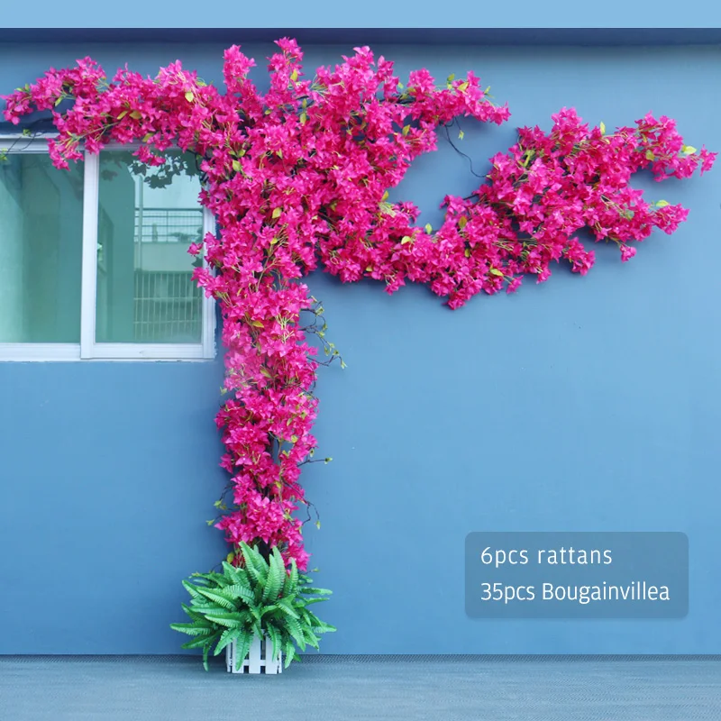 Artificial Flower Rattan Tree Vine Bougainvillea Floral Wall Plants Color: Rose red B Artificial Flower Rattan Tree Vine Bougainvillea Floral Wall Plants Color: Rose red B