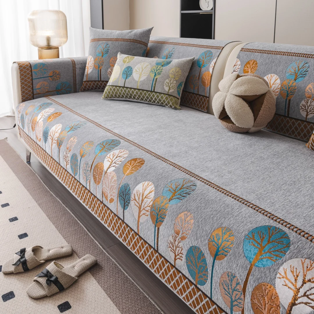 Boho Full Moon Tree Jacquard Chenille Sofa Cover for Living Room