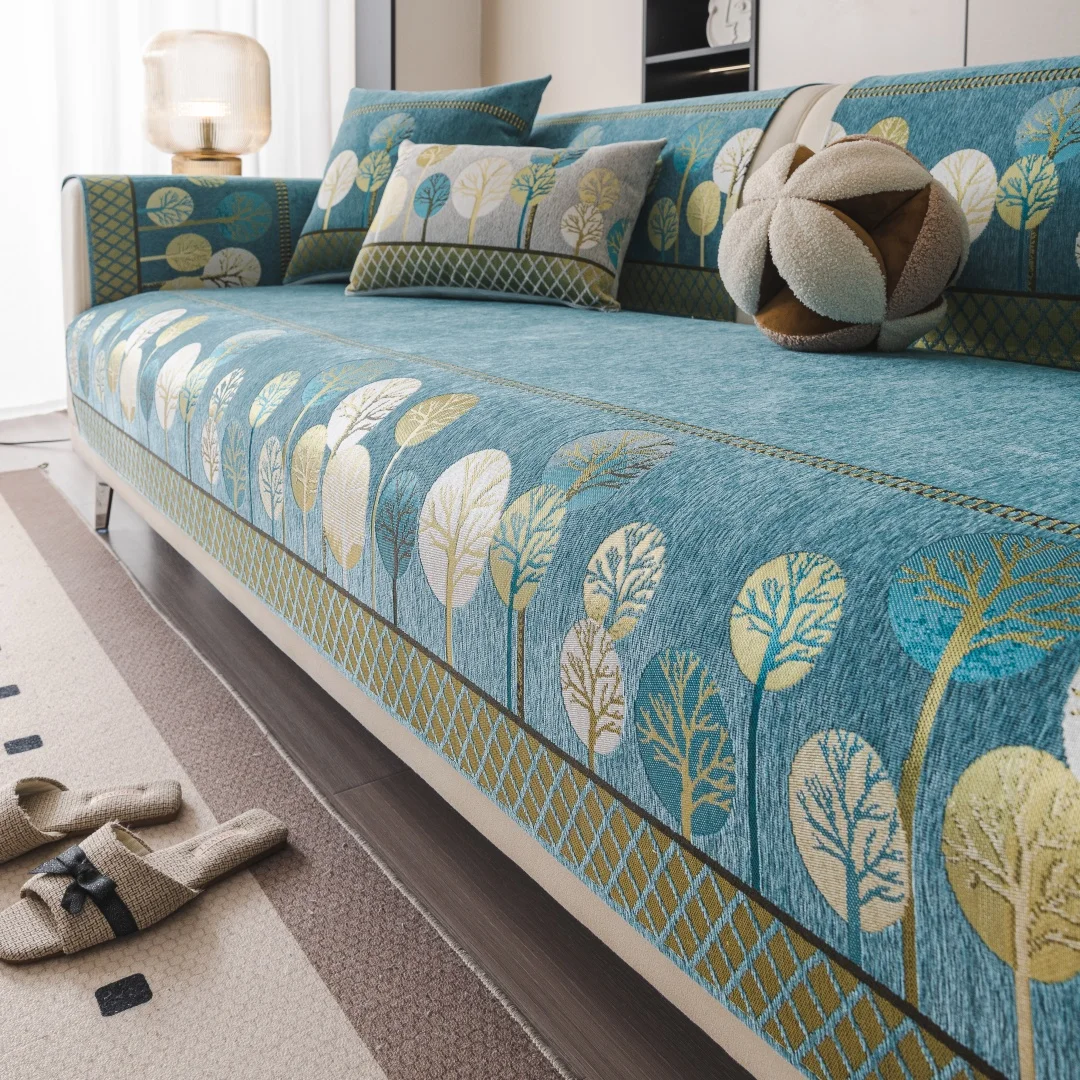 Boho Full Moon Tree Jacquard Chenille Sofa Cover for Living Room