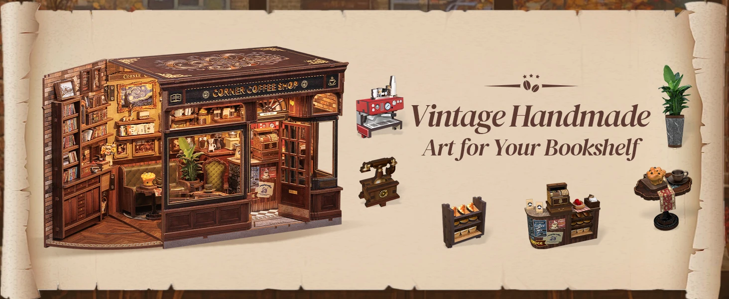 Bookshelf Insert CORNER COFFEE SHOP Miniature Model For Birthday Family Gift Bookshelf Insert CORNER COFFEE SHOP Miniature Model For Birthday Family Gift