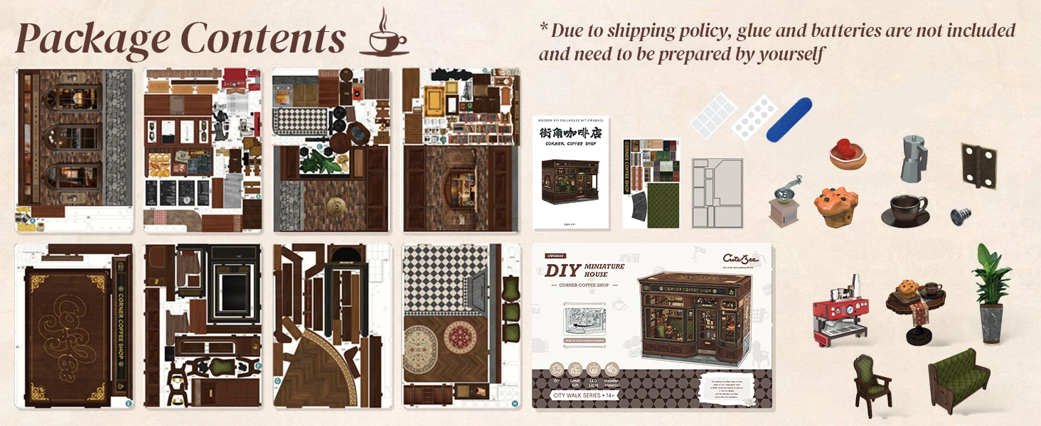 Bookshelf Insert CORNER COFFEE SHOP Miniature Model For Birthday Family Gift Bookshelf Insert CORNER COFFEE SHOP Miniature Model For Birthday Family Gift